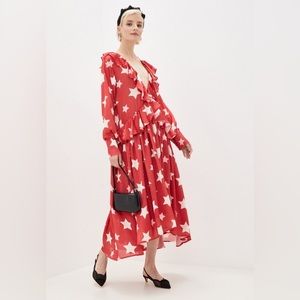 Sister Jane | NWT Red and White Star Baker Ruffle Midi Dress